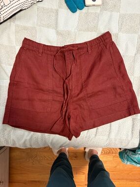 Madewell Rust Red Drawstring Linen-Blend Shorts